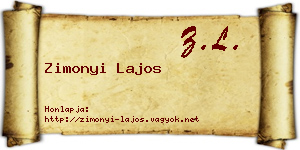 Zimonyi Lajos névjegykártya